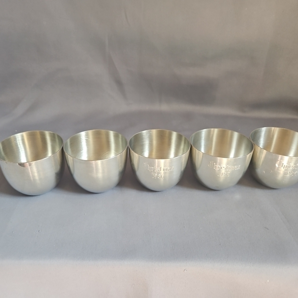 Set of 5-2 VTG Kirk Stieff Pewter P50 Jefferson Cups&3 Engraved"Christmas 1986"